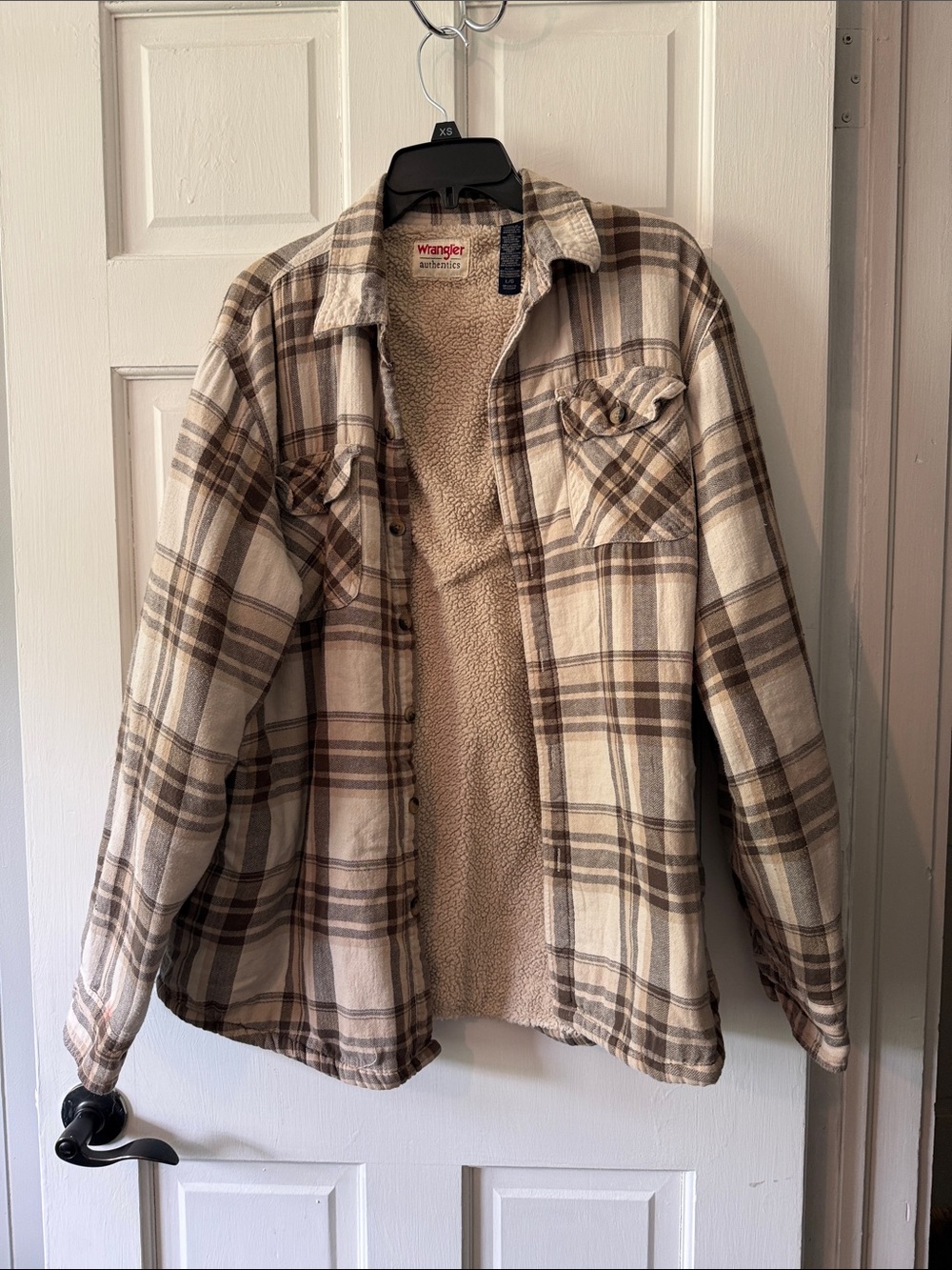 Wrangler Cream & Brown Plaid Sherpa-Lined Jacket